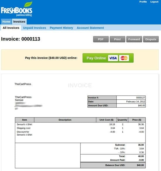 FreshBooks interface