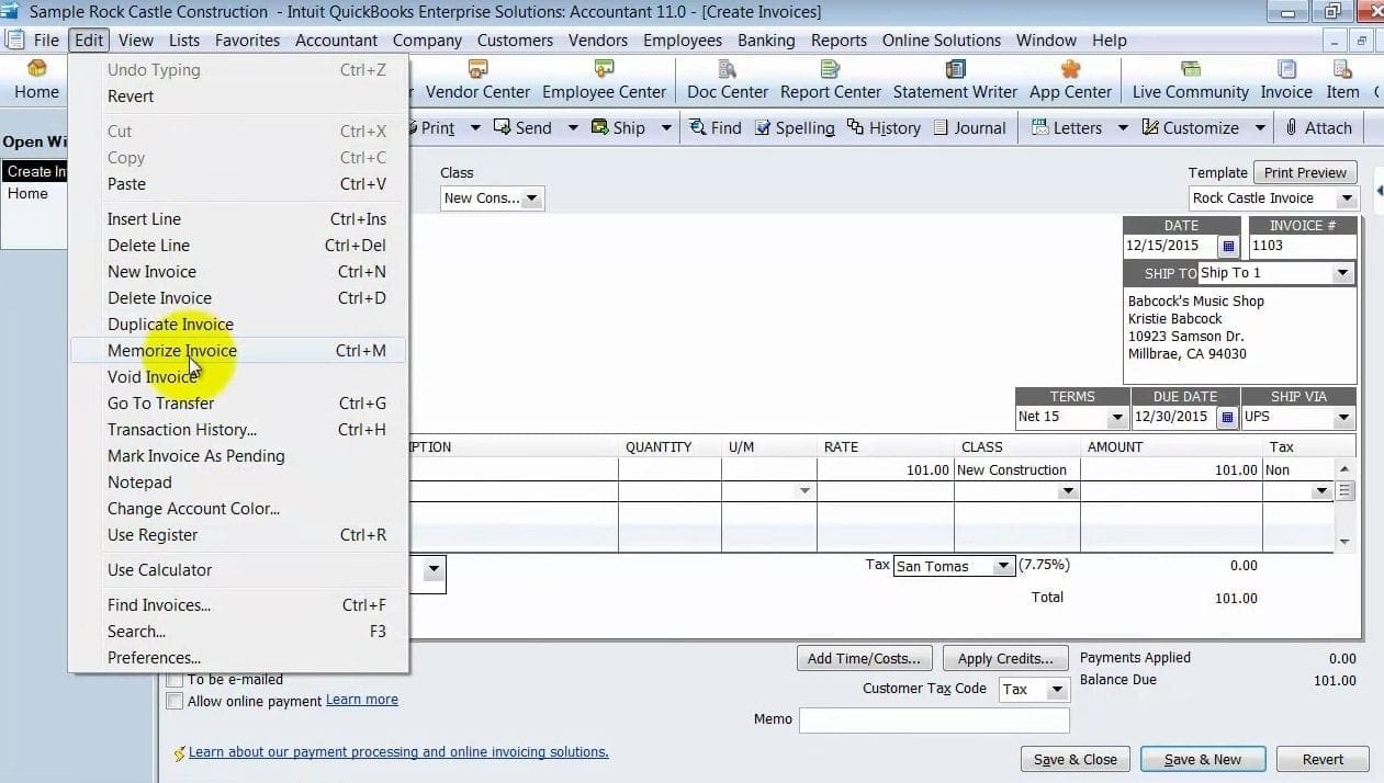 memorizing invoice