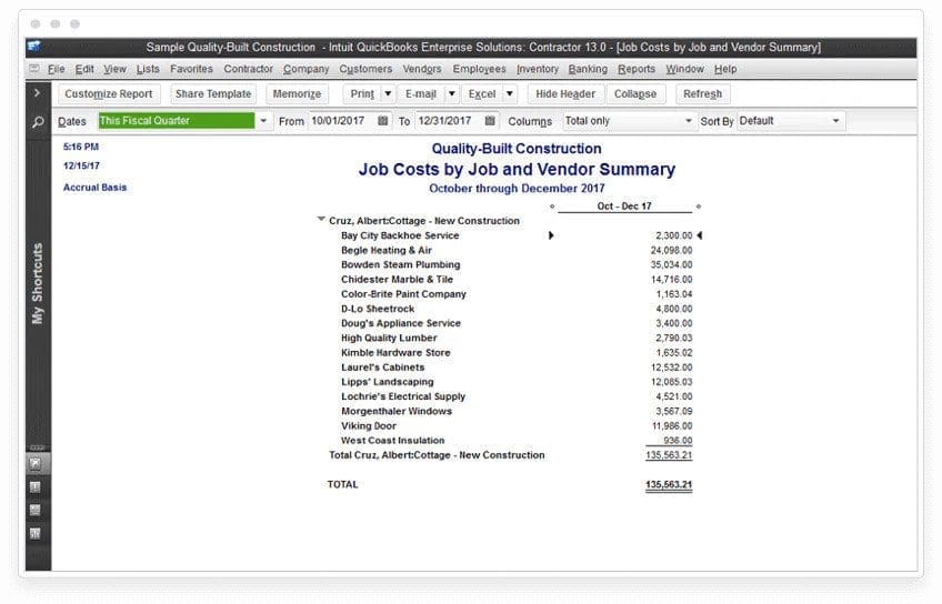 Enterprise Contractor Job Cost By Job