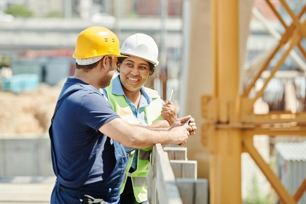 Contractors chatting on a work site